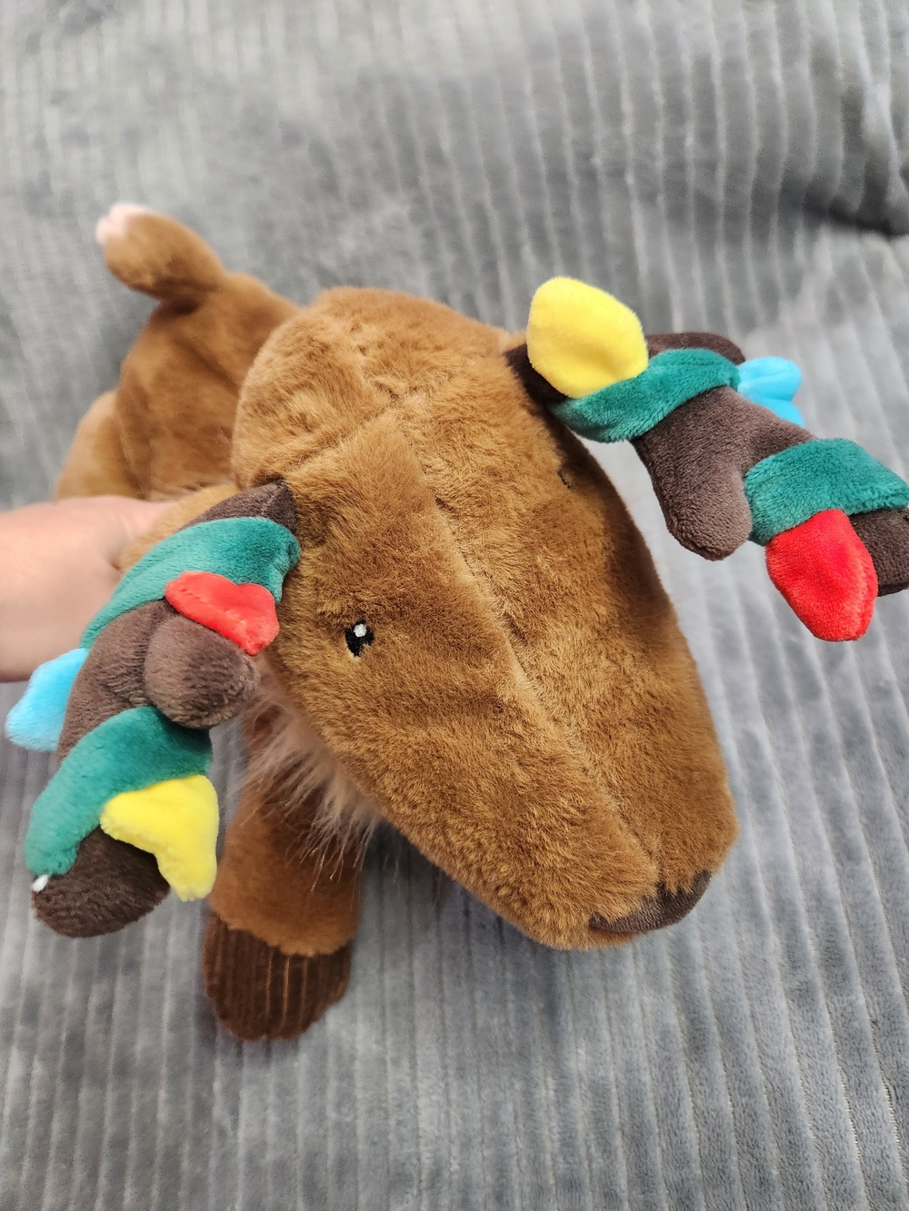 Gigglescape Reindeer Stuffed Animal Plush Brown Moose Toy with Colorful Antler